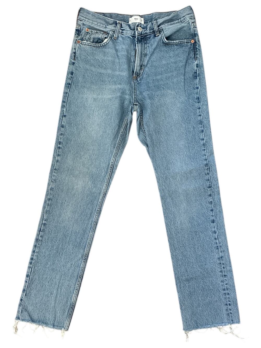 Mango Denim Women’s High Waisted Straight Leg Raw Hem Jeans size 8